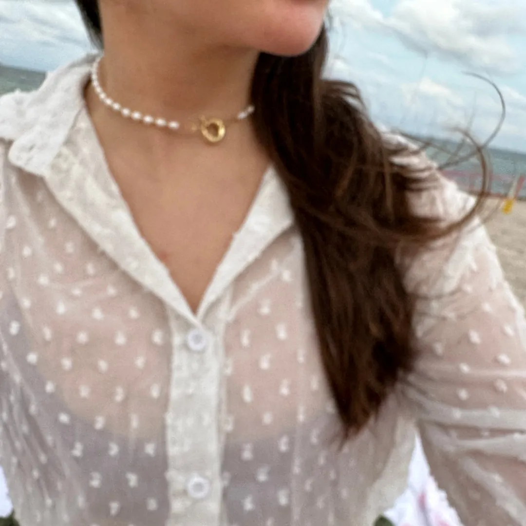 Freshwater Pearl Necklace with Gold Filled Balls & Round Statement Clasp