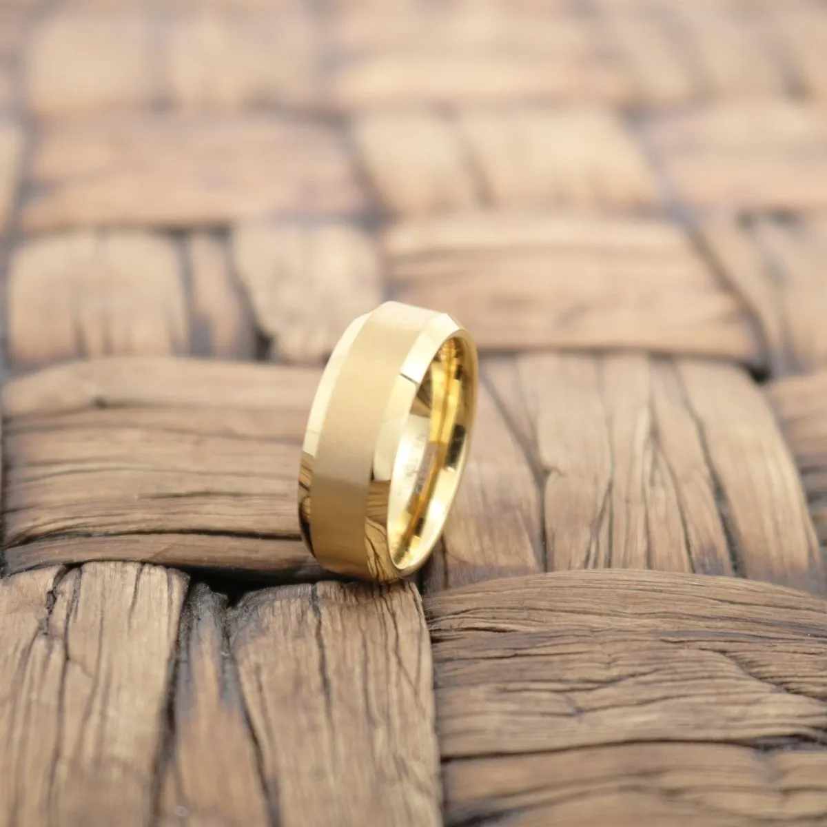 GEMINI | Gold Tungsten Ring, Brushed, Beveled