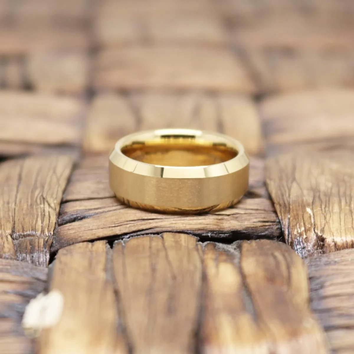 GEMINI | Gold Tungsten Ring, Brushed, Beveled