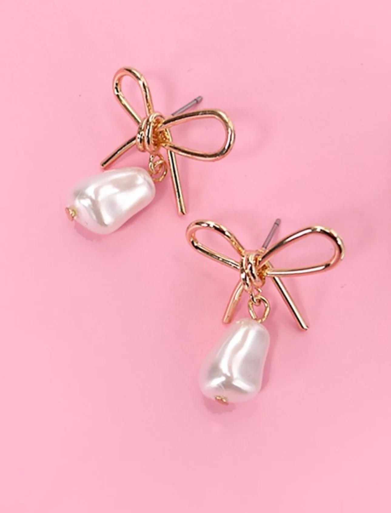 Gold Bow Pearl Drop Earrings