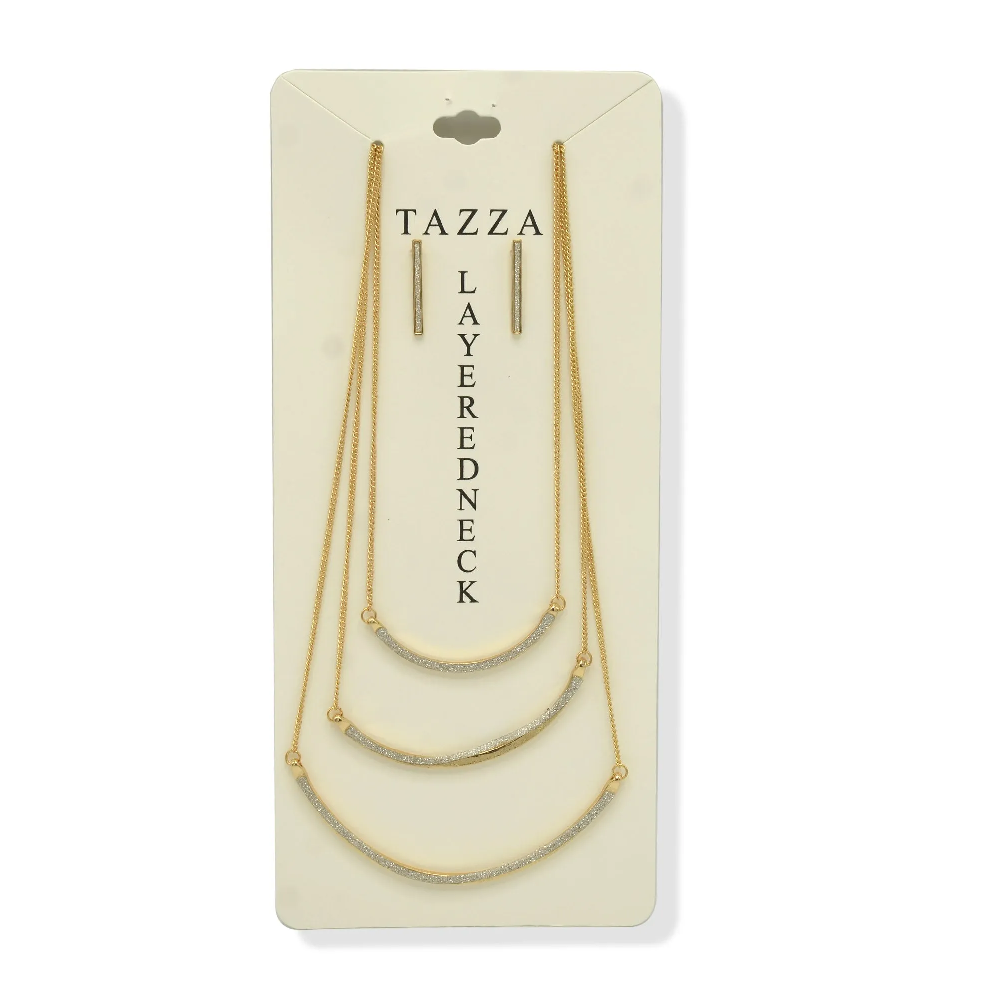 Gold Glittering Set Of 3 Necklace And Earrings Set #SQ291-7796 (BG11)