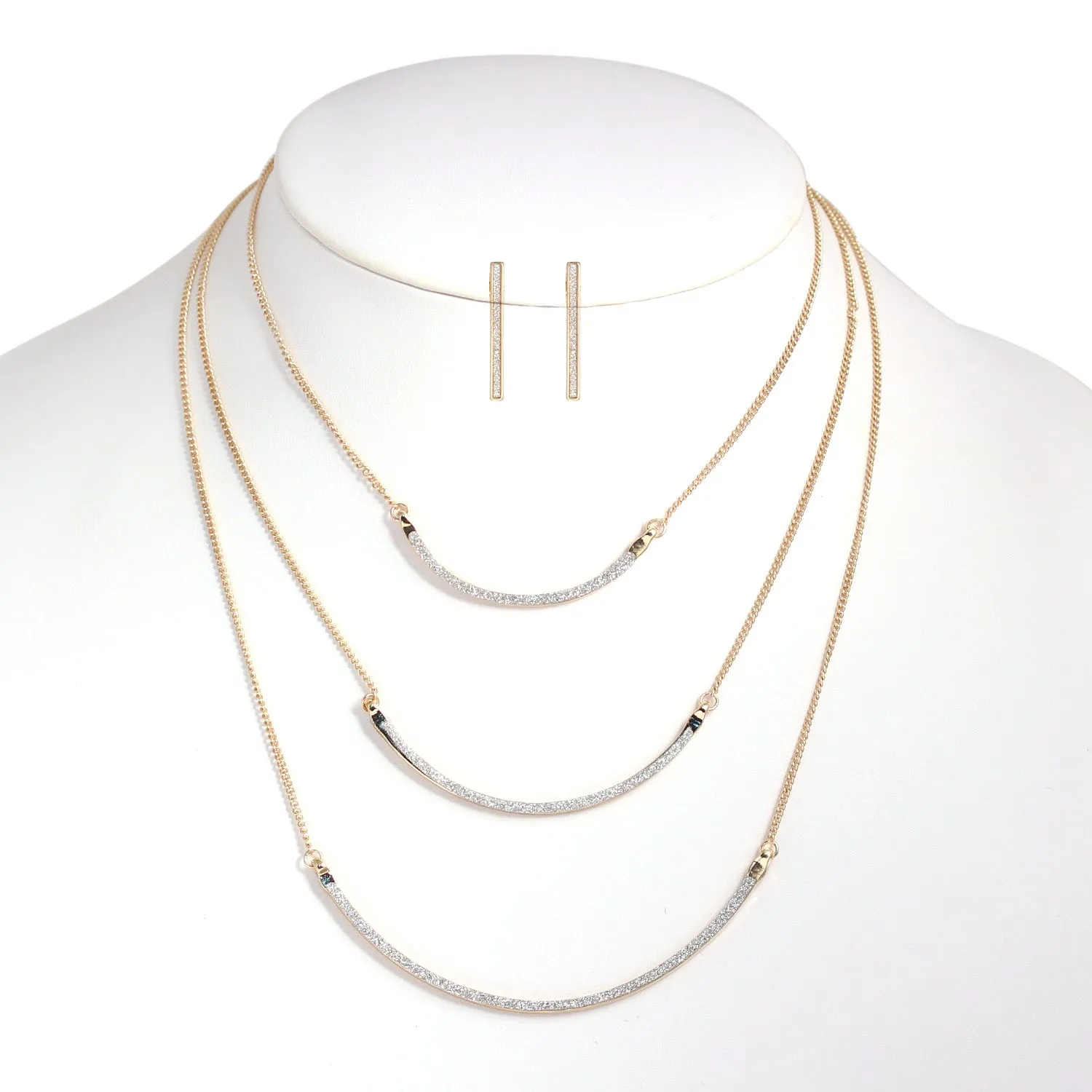 Gold Glittering Set Of 3 Necklace And Earrings Set #SQ291-7796 (BG11)
