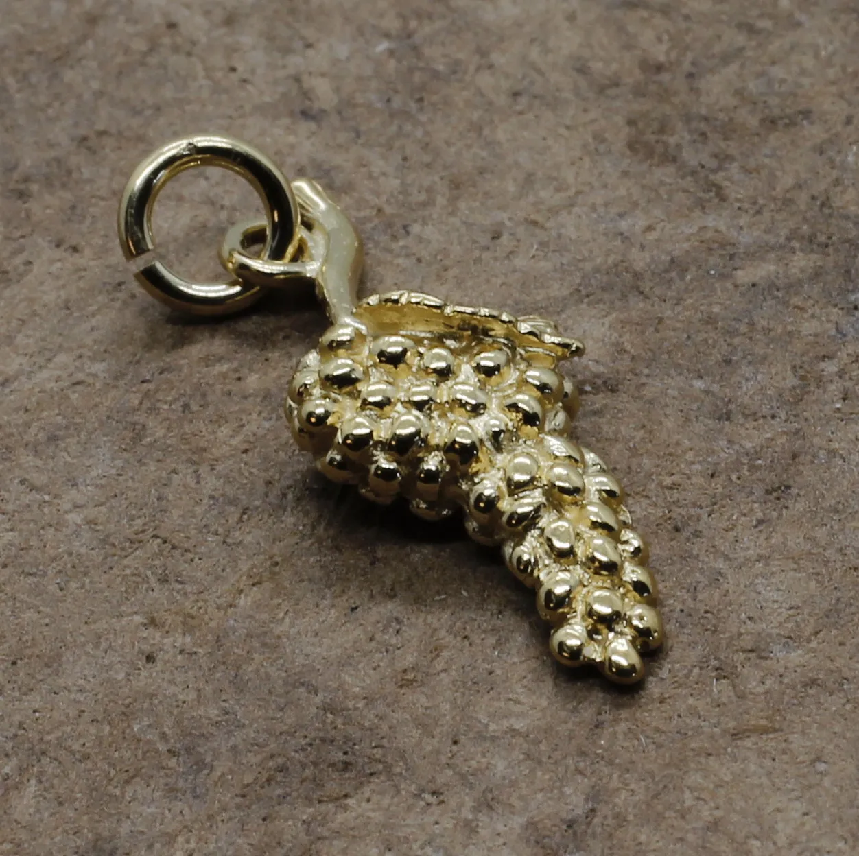 Gold Vermeil Grape Cluster Charm with small Grape Leaf