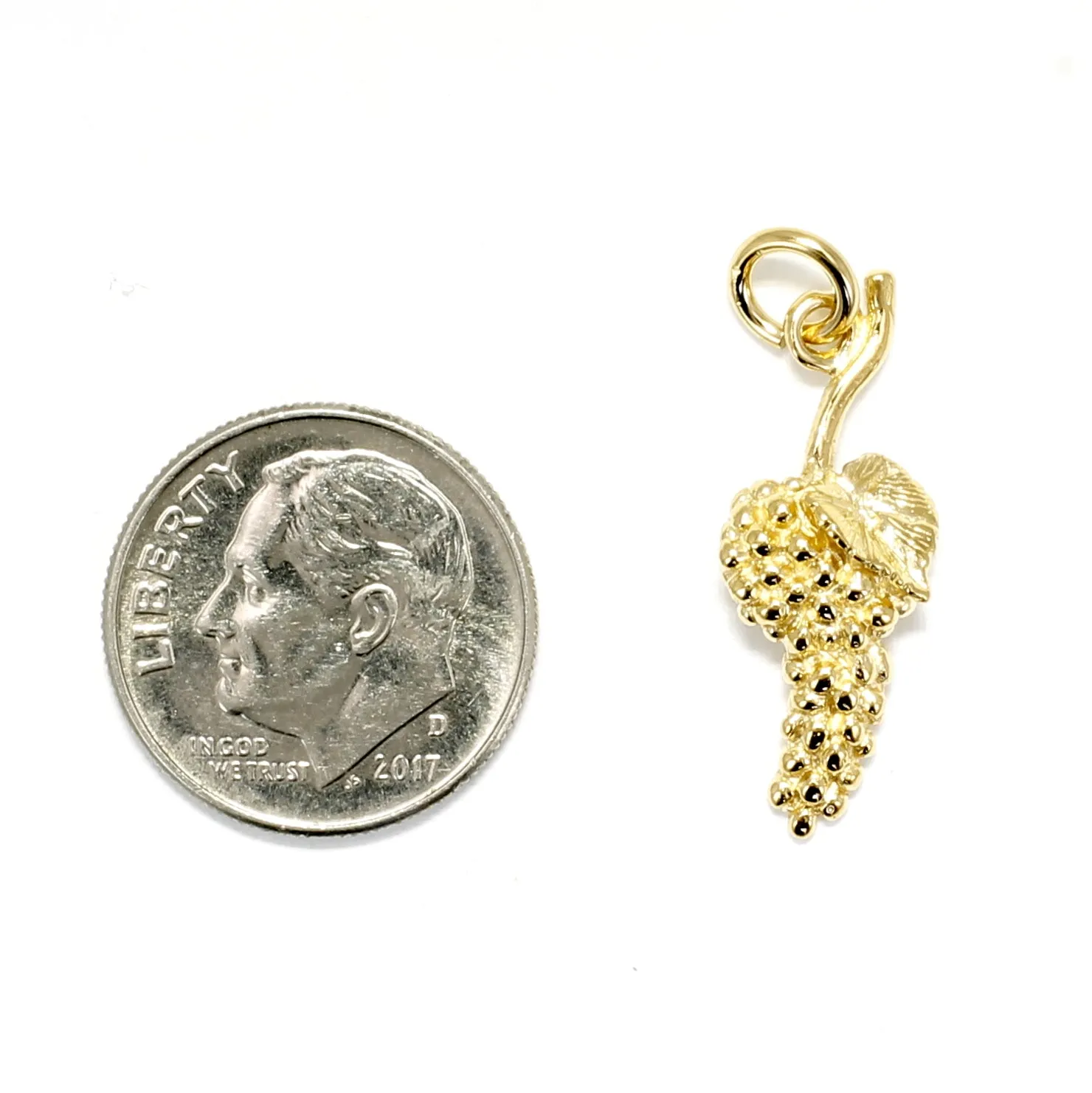 Gold Vermeil Grape Cluster Charm with small Grape Leaf