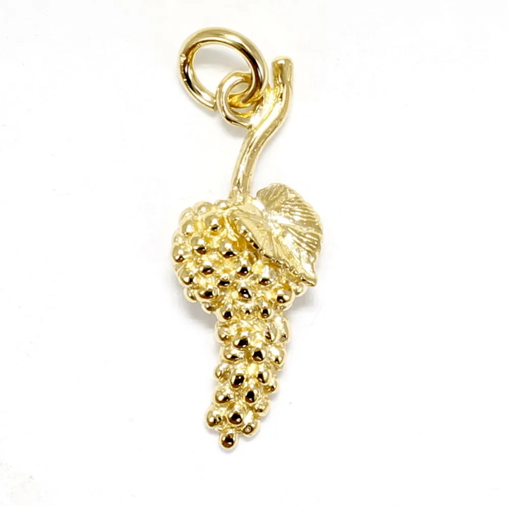 Gold Vermeil Grape Cluster Charm with small Grape Leaf