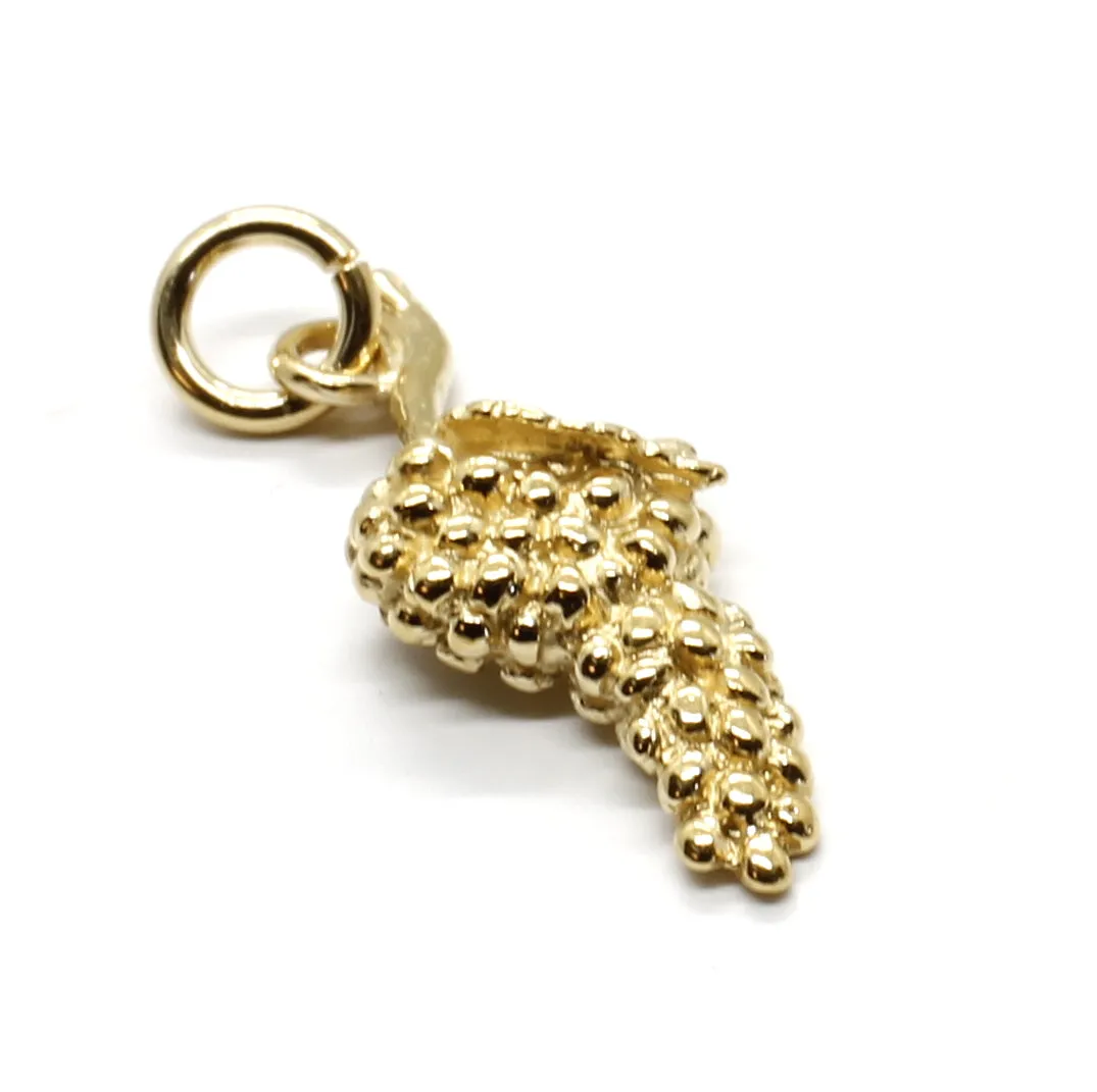 Gold Vermeil Grape Cluster Charm with small Grape Leaf