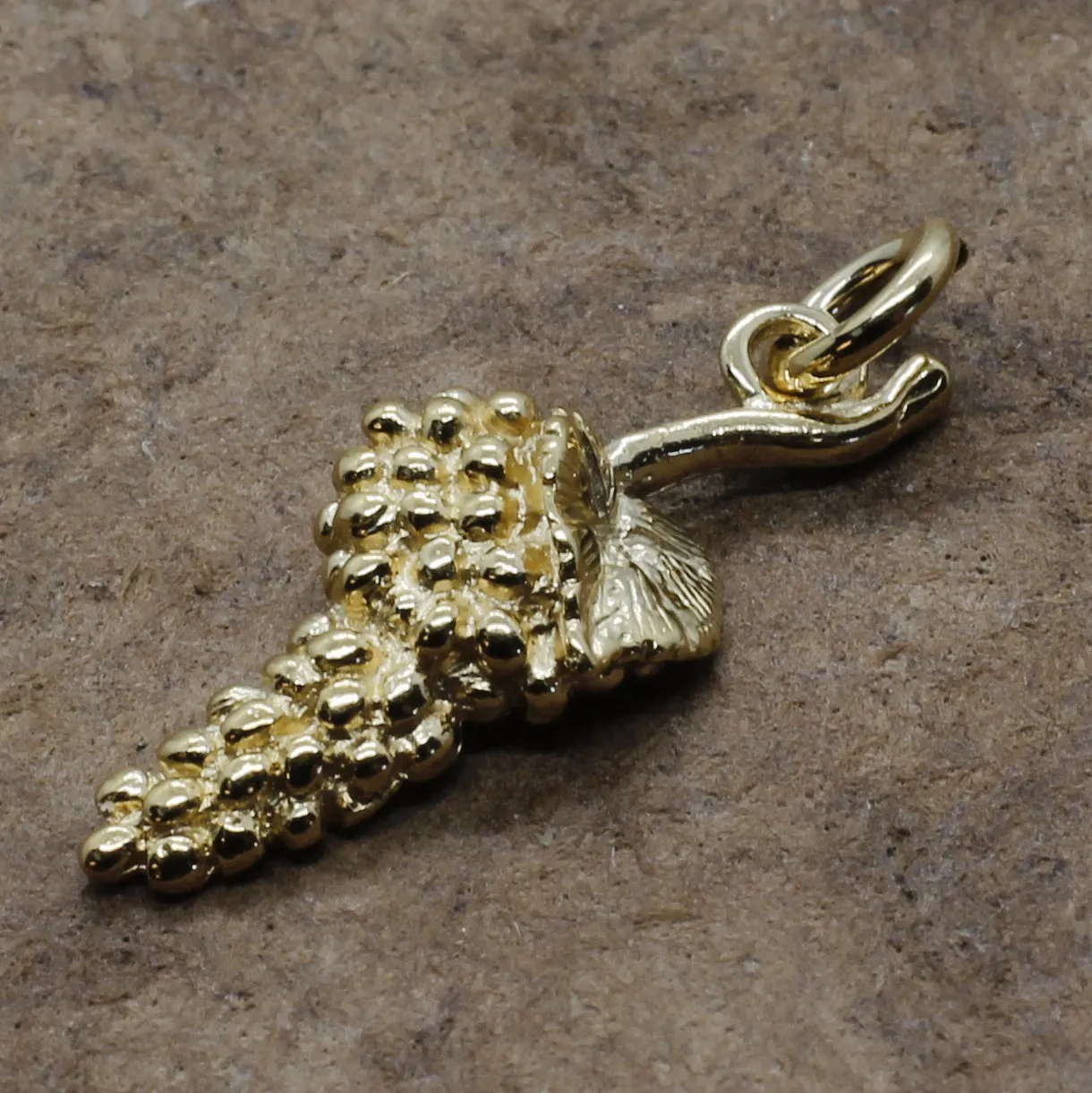 Gold Vermeil Grape Cluster Charm with small Grape Leaf
