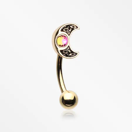 Golden Filigree Crescent Moon Sparkle Curved Barbell