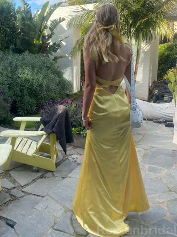 Gorgeous Straps Mermaid Backless Lemon Long Evening Prom Dress Online, OL142