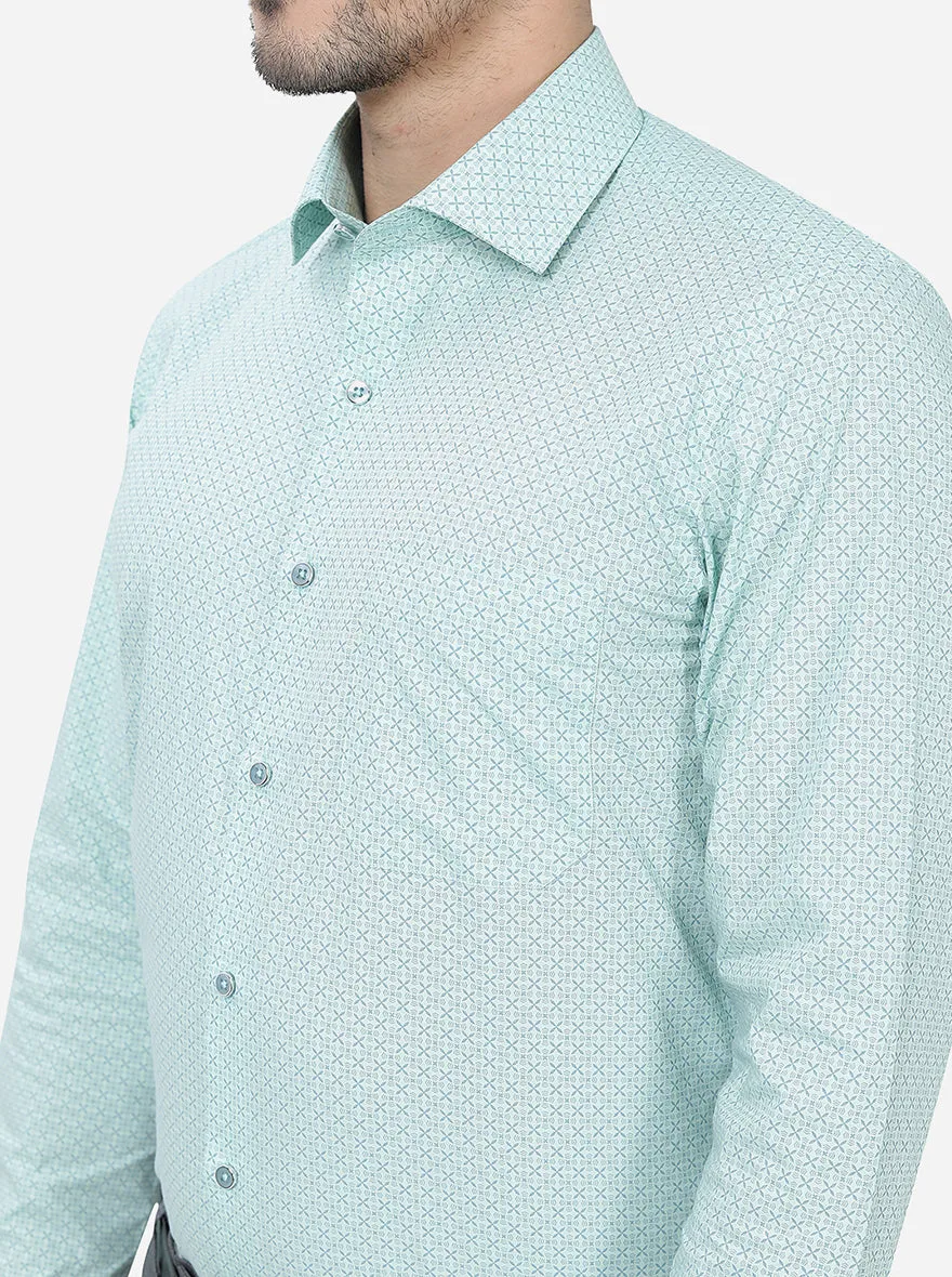 Green Printed Slim Fit Formal Shirt | Greenfibre