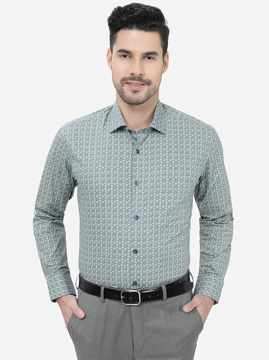 Grey Printed Slim Fit Formal Shirt | Greenfibre
