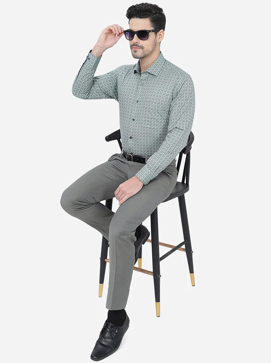 Grey Printed Slim Fit Formal Shirt | Greenfibre