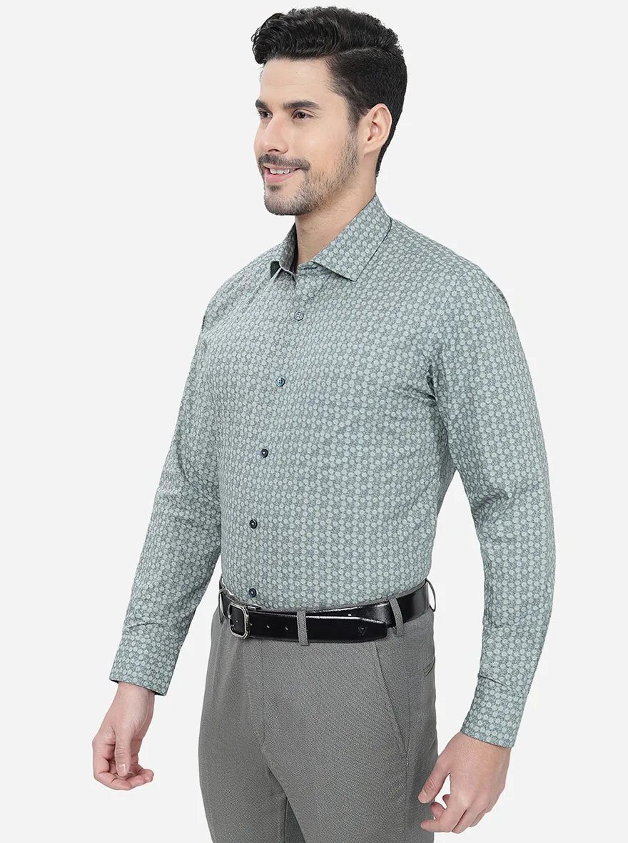 Grey Printed Slim Fit Formal Shirt | Greenfibre