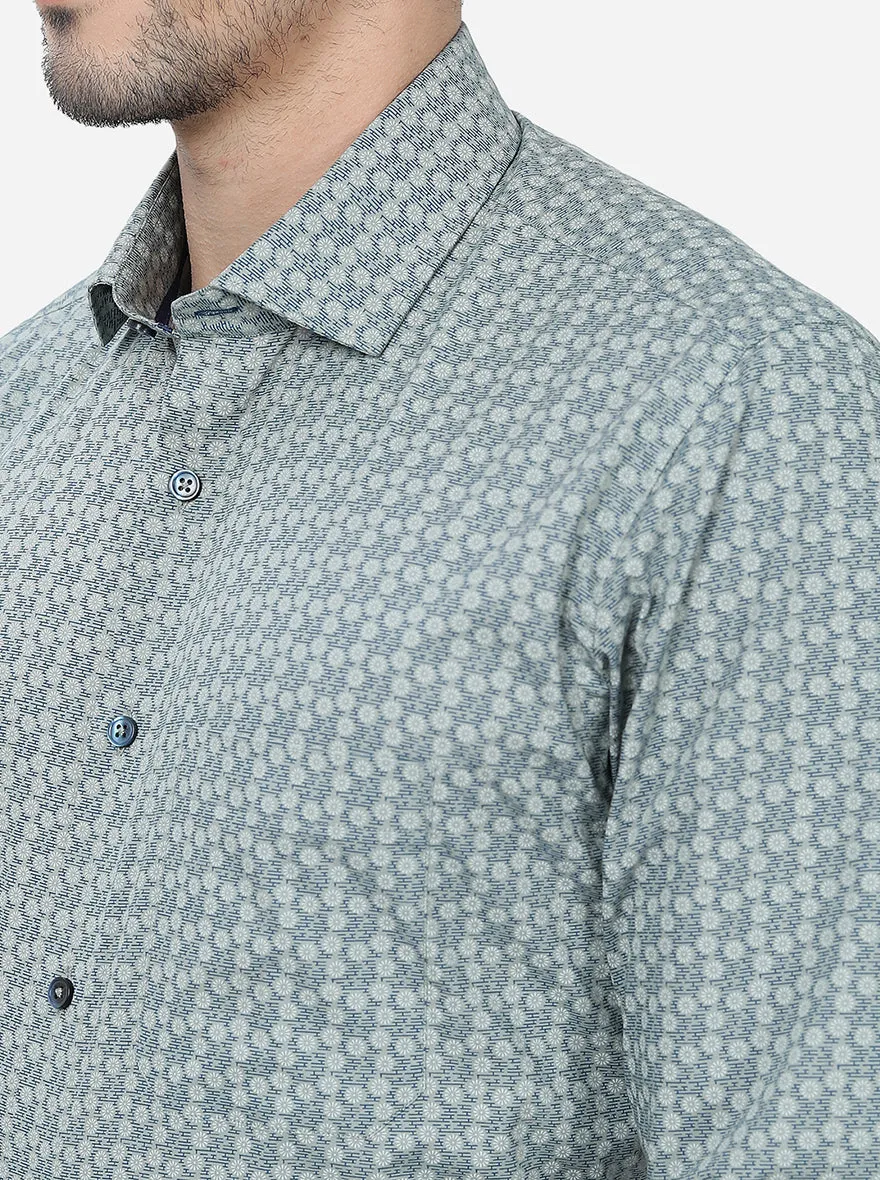 Grey Printed Slim Fit Formal Shirt | Greenfibre