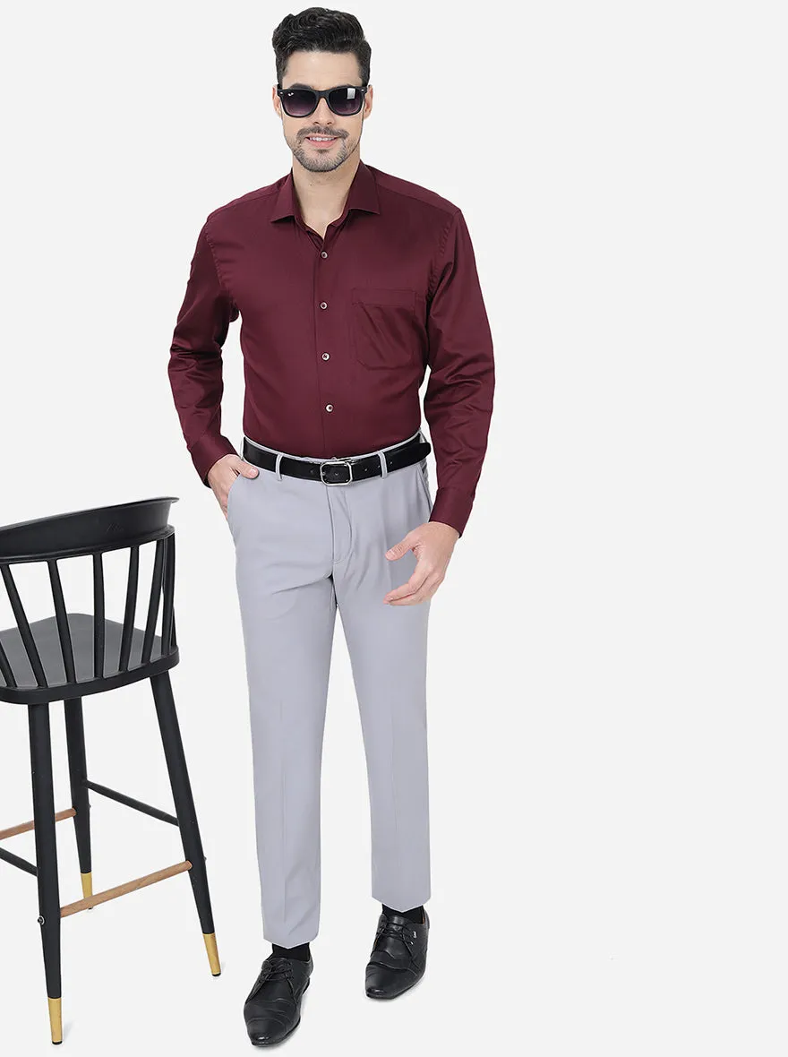 Grey Solid Slim Fit Formal Trouser | Greenfibre