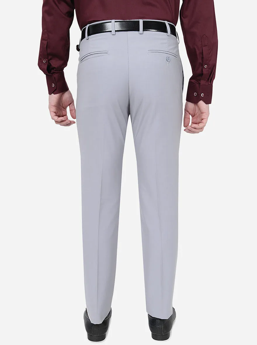 Grey Solid Slim Fit Formal Trouser | Greenfibre