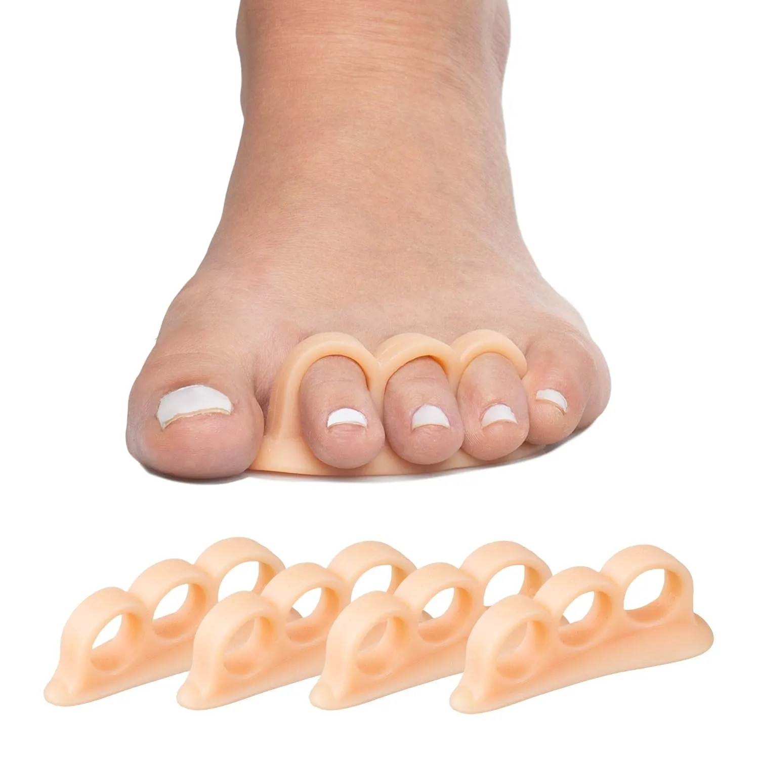 Hammertoe Corrector Gel Toe Straighteners with 3 Separator Loops - Realign Bent, Crooked, Curled, Claw, Hammer Toes - Cushion Crest for Men and Women - Beige