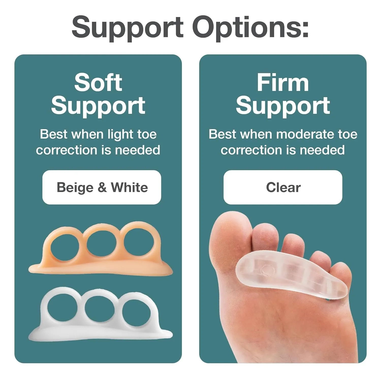 Hammertoe Corrector Gel Toe Straighteners with 3 Separator Loops - Realign Bent, Crooked, Curled, Claw, Hammer Toes - Cushion Crest for Men and Women - Beige