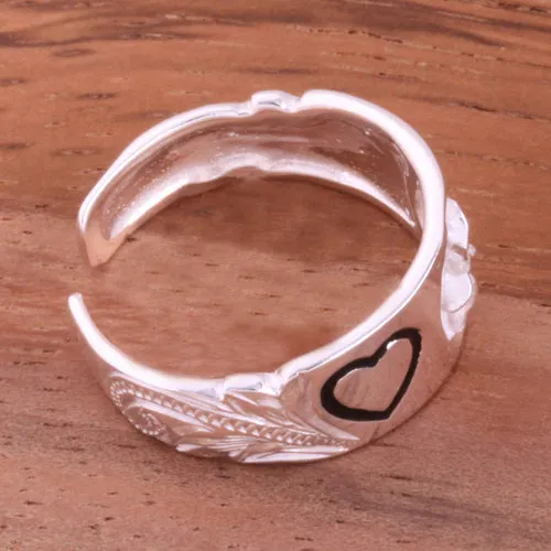 Hawaiian Scroll 6mm Plumeria and Heart Toe Ring