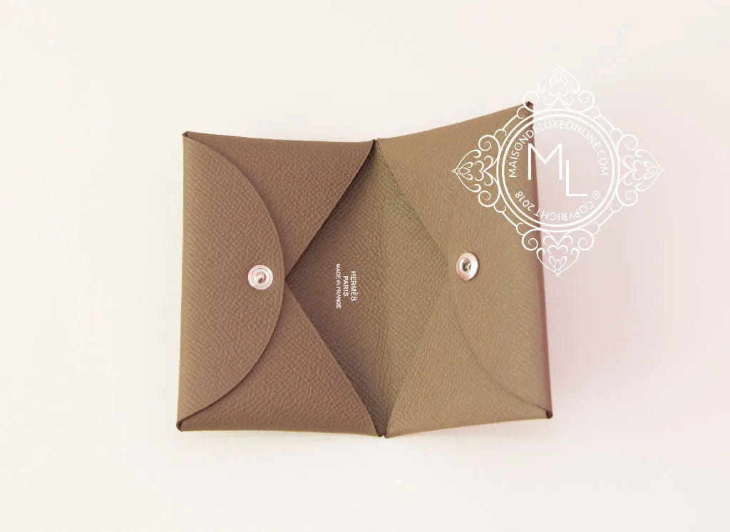 Hermes Etoupe Epsom Calvi Card Case Holder