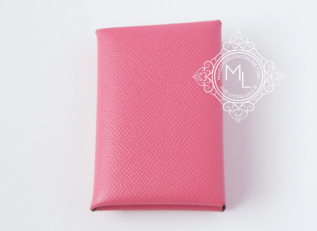 Hermes Rose Azalee Pink Epsom Calvi Card Case Holder