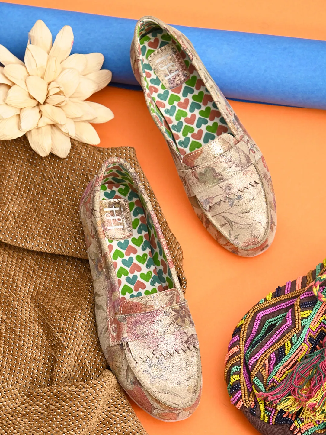 Hydes N Hues Gold Foil Moccasins For Women