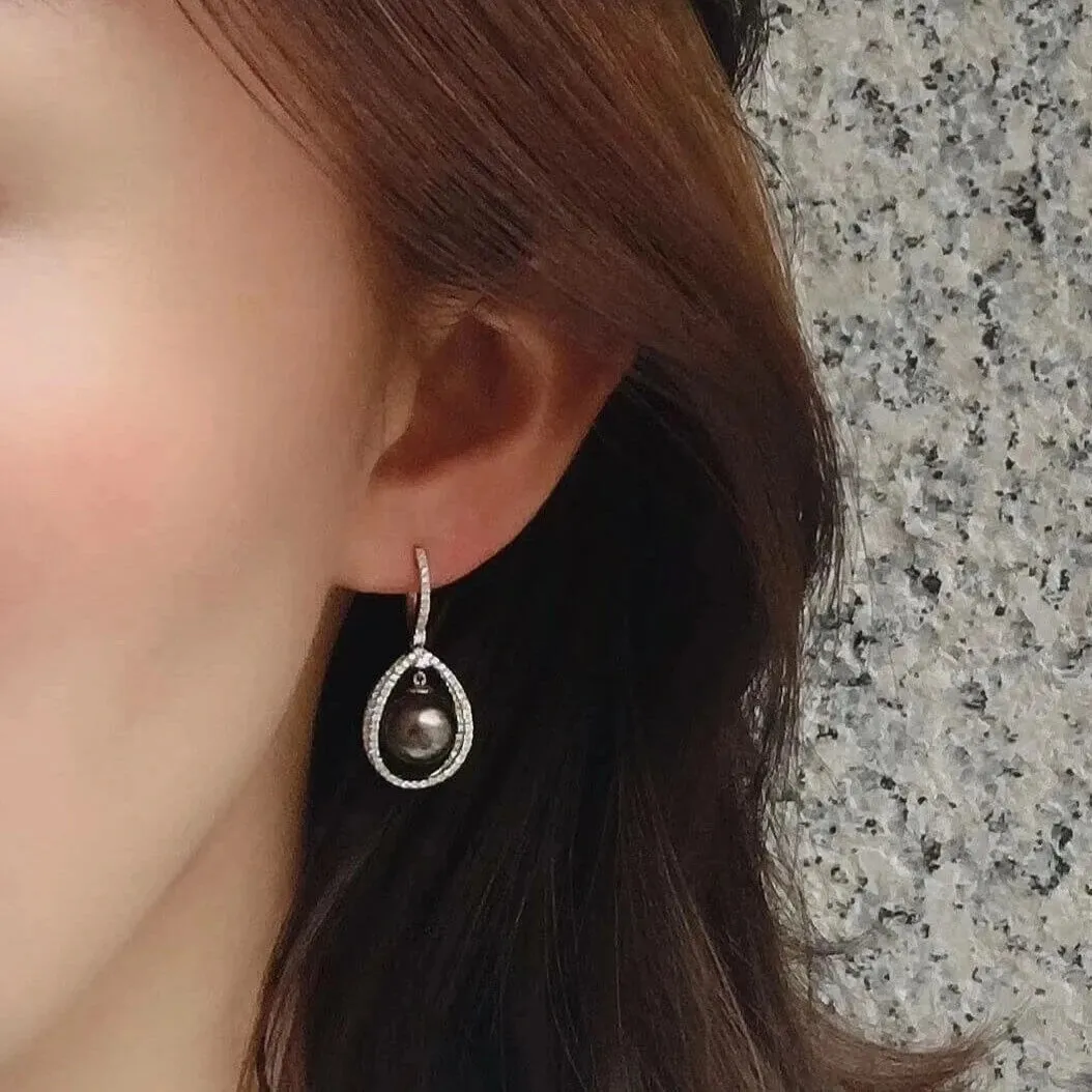 Infinity Love 9.0-10.0 mm Tahitian Peacock Pearl Dangle Earrings Mounted on 18K Gold with Diamonds