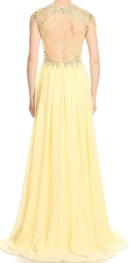 J&J Fashion 3038 Long Prom Dress Cut-Out Back with Slit