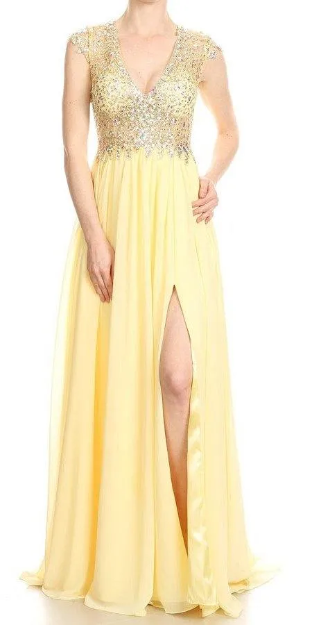 J&J Fashion 3038 Long Prom Dress Cut-Out Back with Slit