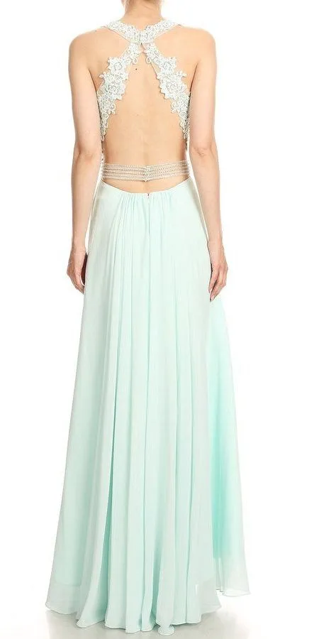 J&J Fashion 3068 Cut-Out Back A-Line Long Prom Dress