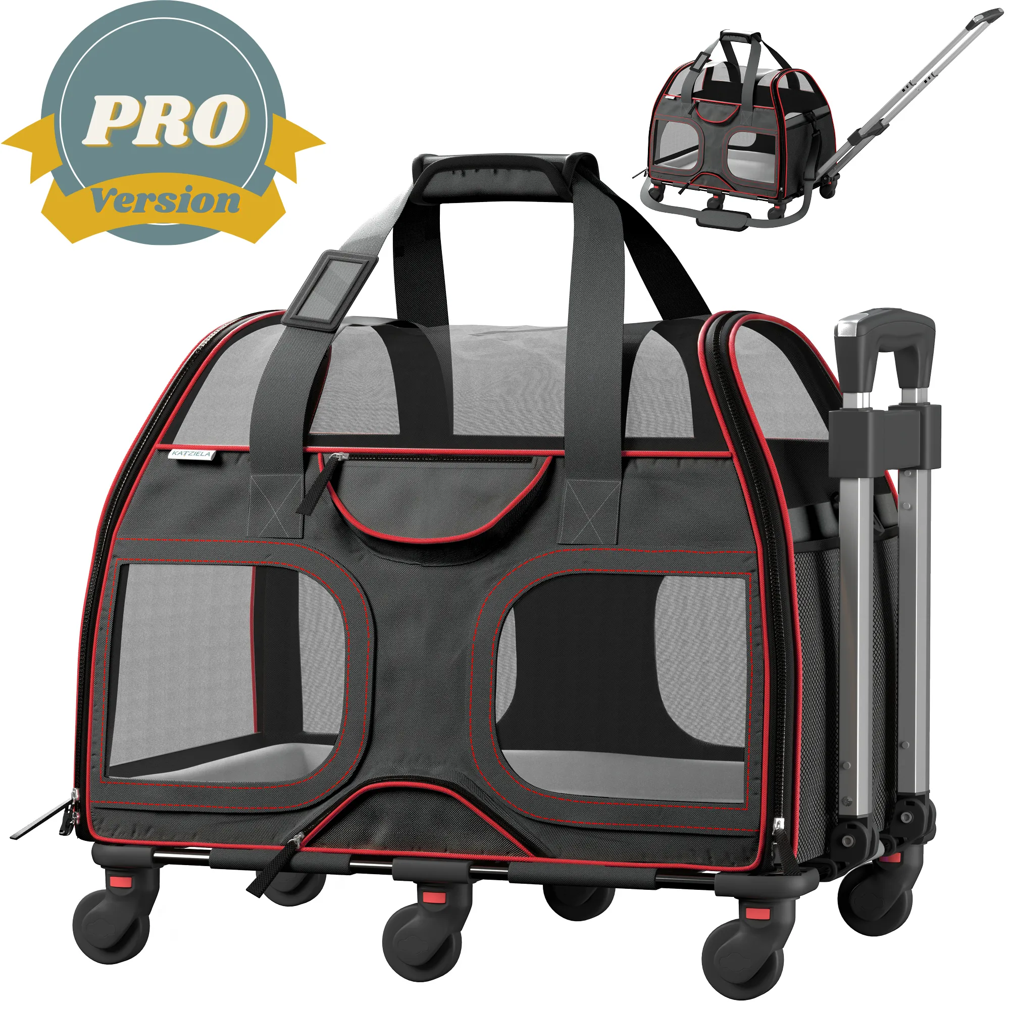 Katziela - Katziela® Luxury Rider PRO Pet Carrier with Removable Wheels
