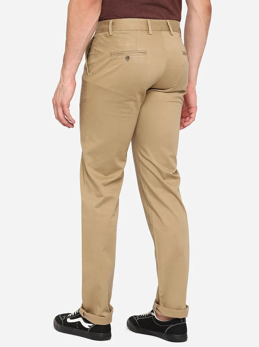 Khaki Solid Slim Fit Casual Trouser | Greenfibre