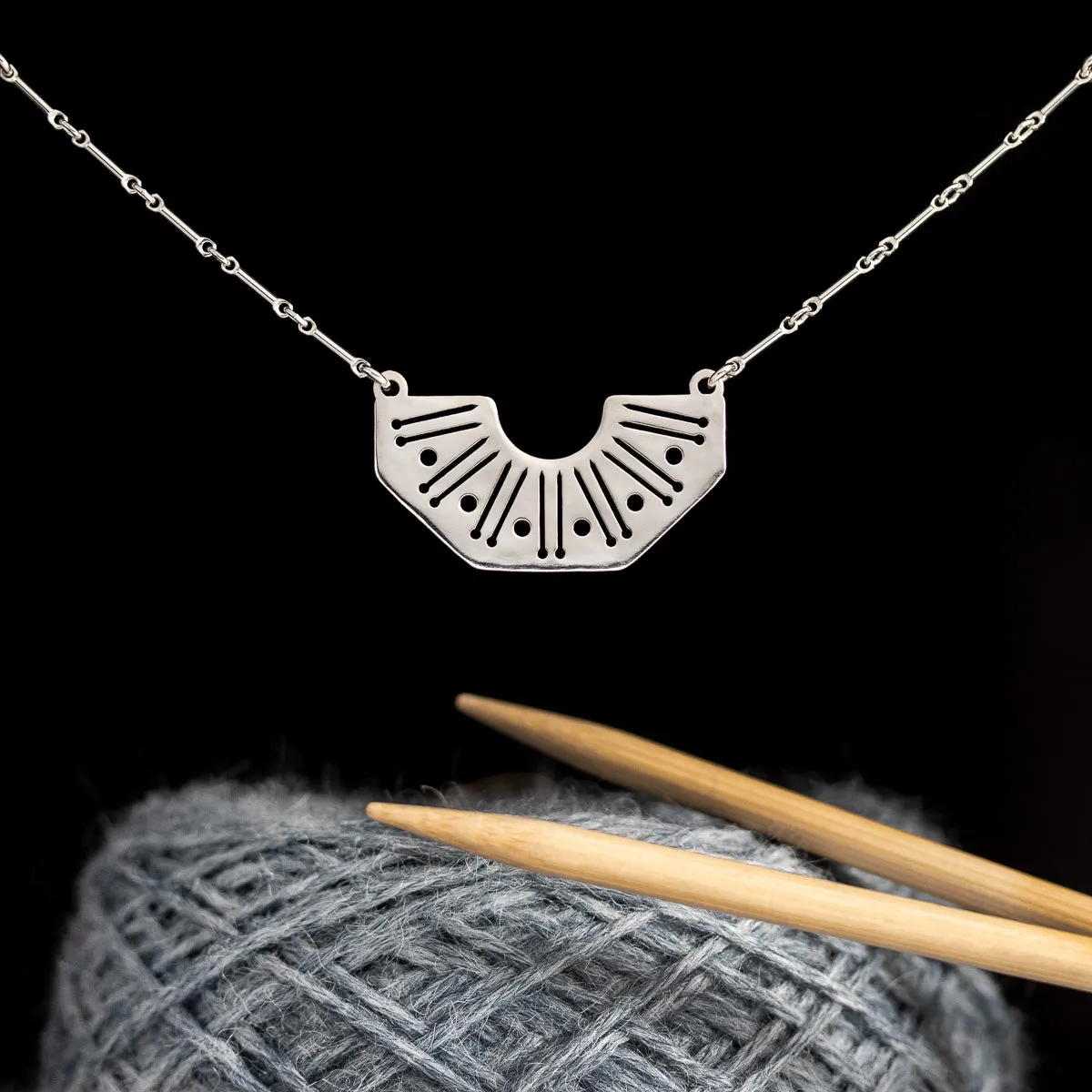 Knit and Dissent, RBG Collar If She Knitted!  Knitting Needles & Yarn Motif Necklace