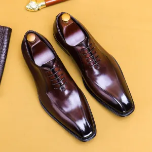 Leather Shoes Men's Genuine Leather Formal Men's Shoes Square Toe Oxford Shoes British Business Handmade Shoes89256