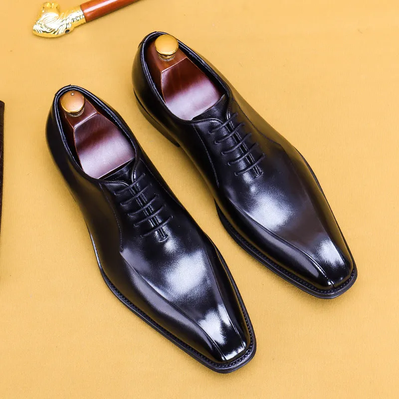 Leather Shoes Men's Genuine Leather Formal Men's Shoes Square Toe Oxford Shoes British Business Handmade Shoes89256