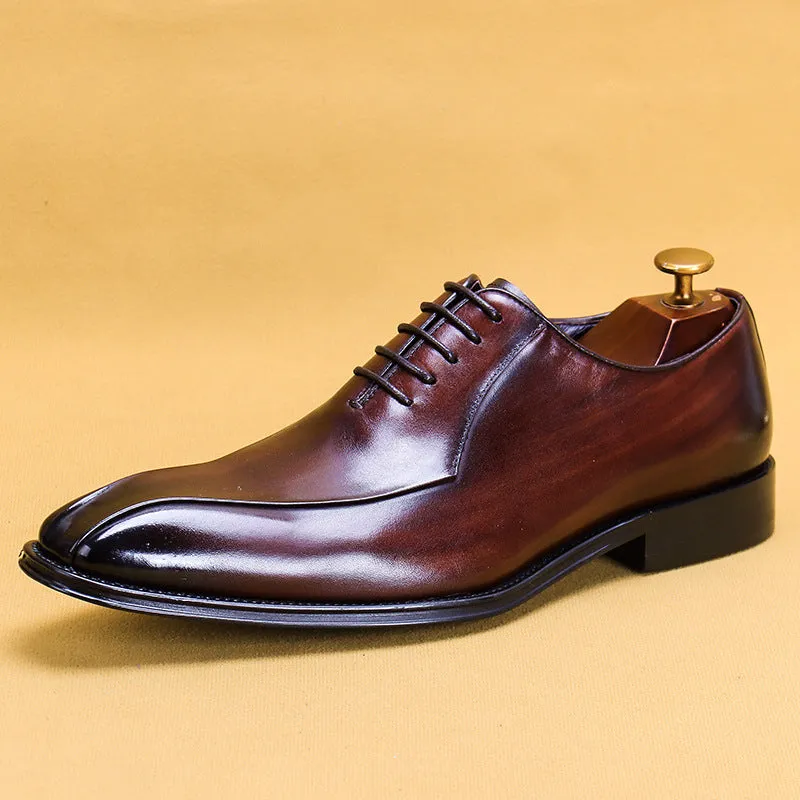 Leather Shoes Men's Genuine Leather Formal Men's Shoes Square Toe Oxford Shoes British Business Handmade Shoes89256