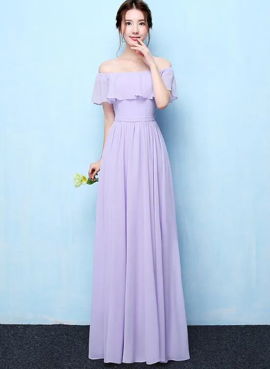 Light Purple Chiffon Off Shoulder Long Bridesmaid Dress, Elegant Party Dress