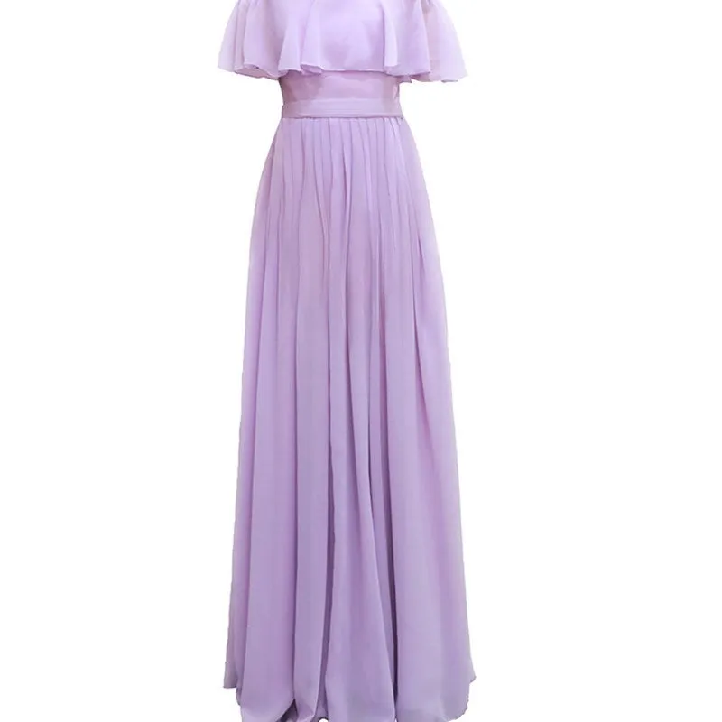 Light Purple Chiffon Off Shoulder Long Bridesmaid Dress, Elegant Party Dress