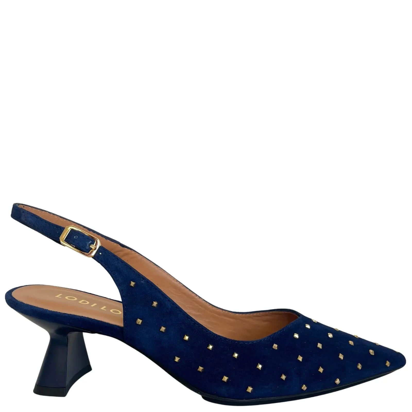 Lodi Love Sling Back Kitten Heel Shoes - Navy Suede
