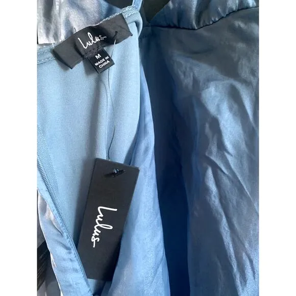 Lulu's Truly For You Slate Blue Backless Maxi Dress M NWT