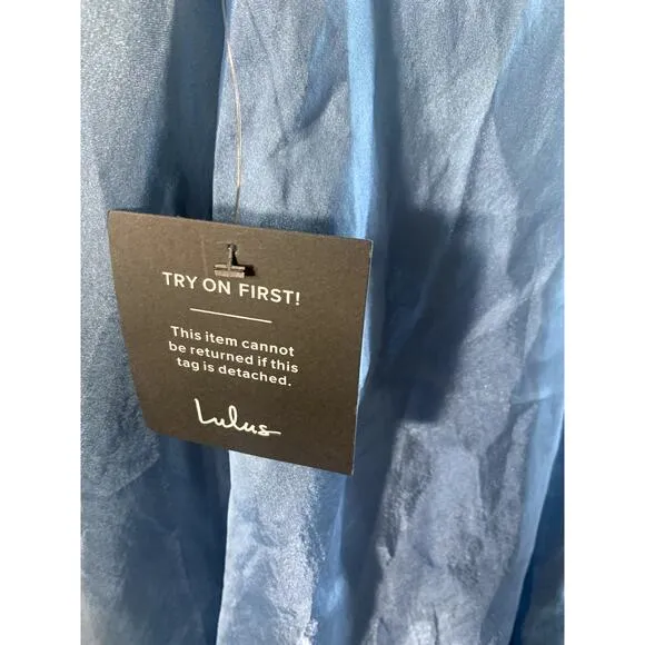 Lulu's Truly For You Slate Blue Backless Maxi Dress M NWT