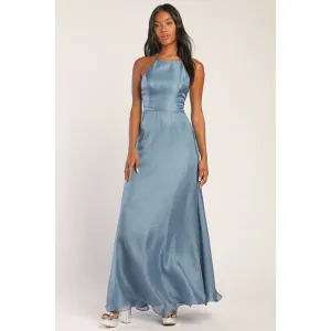 Lulu's Truly For You Slate Blue Backless Maxi Dress M NWT
