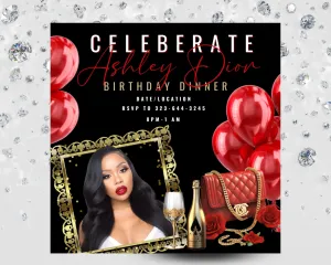 Luxury Red Birthday Flyer, Birthday, Birthday template, Black Gold n White Flyer, Editable Flyer, DIY Flyer, Pro Flyer, Birthday