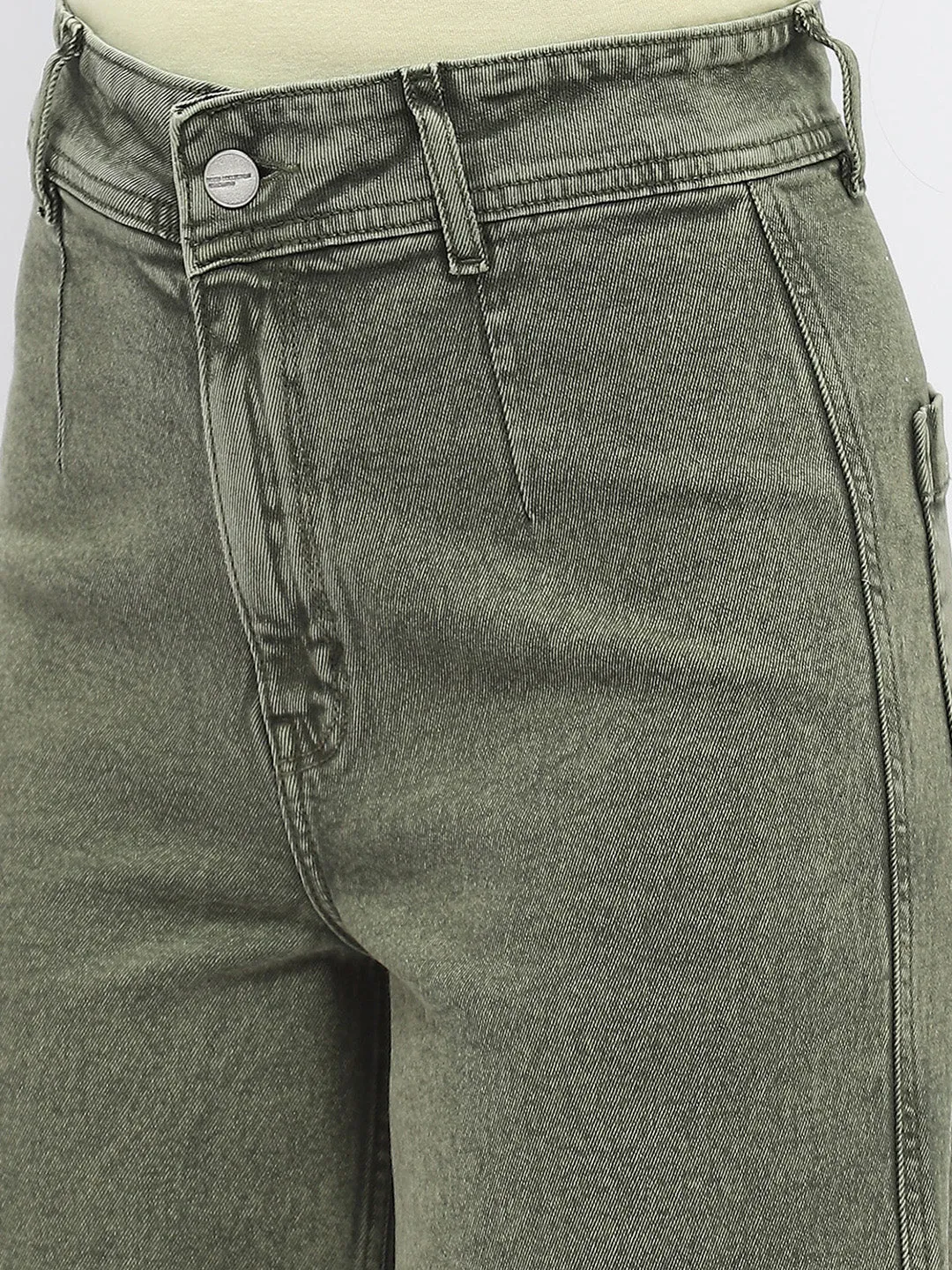 Madame Solid Olive Wide Leg Jeans