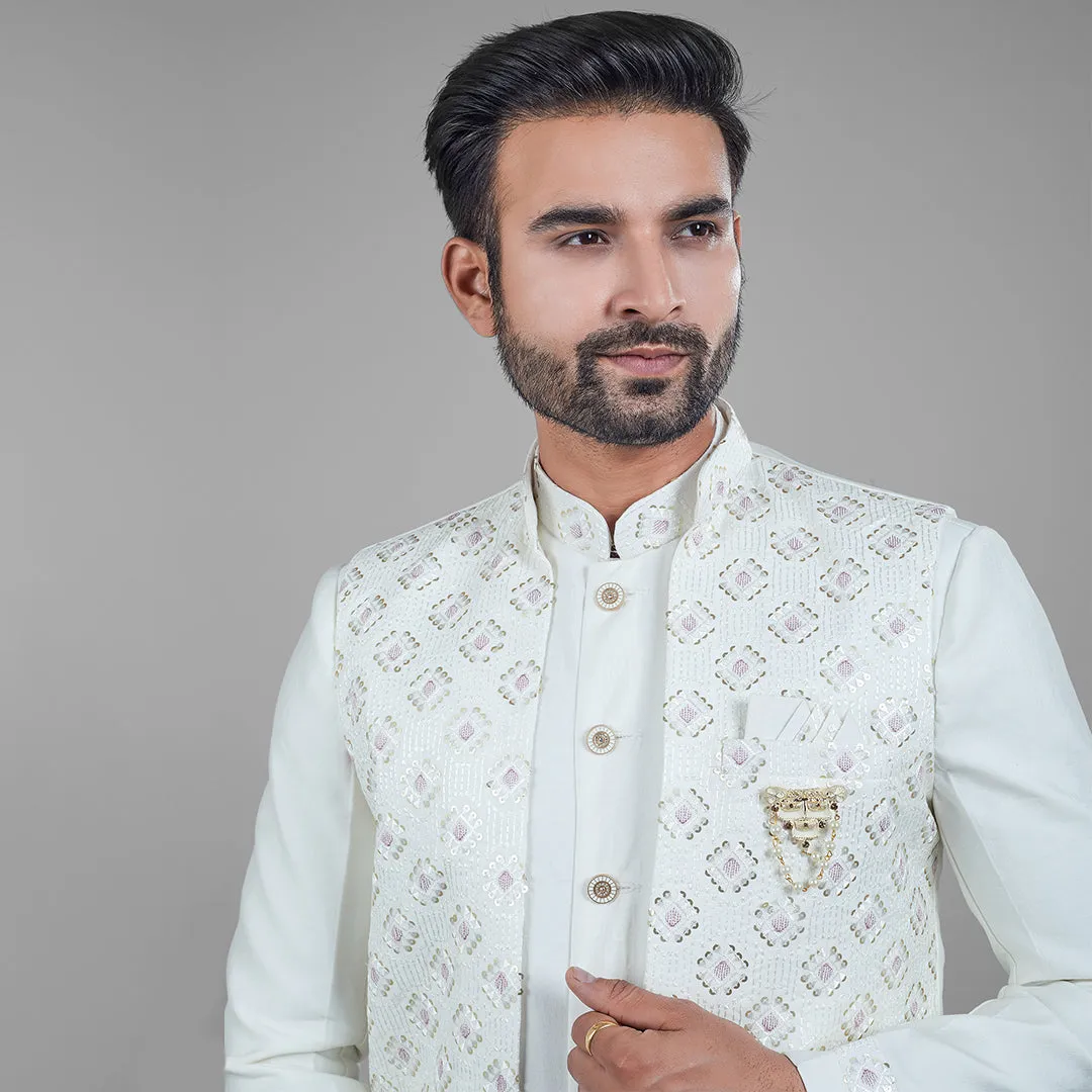 Majestic Milky White Indo-Western Ensemble with Long Jacket