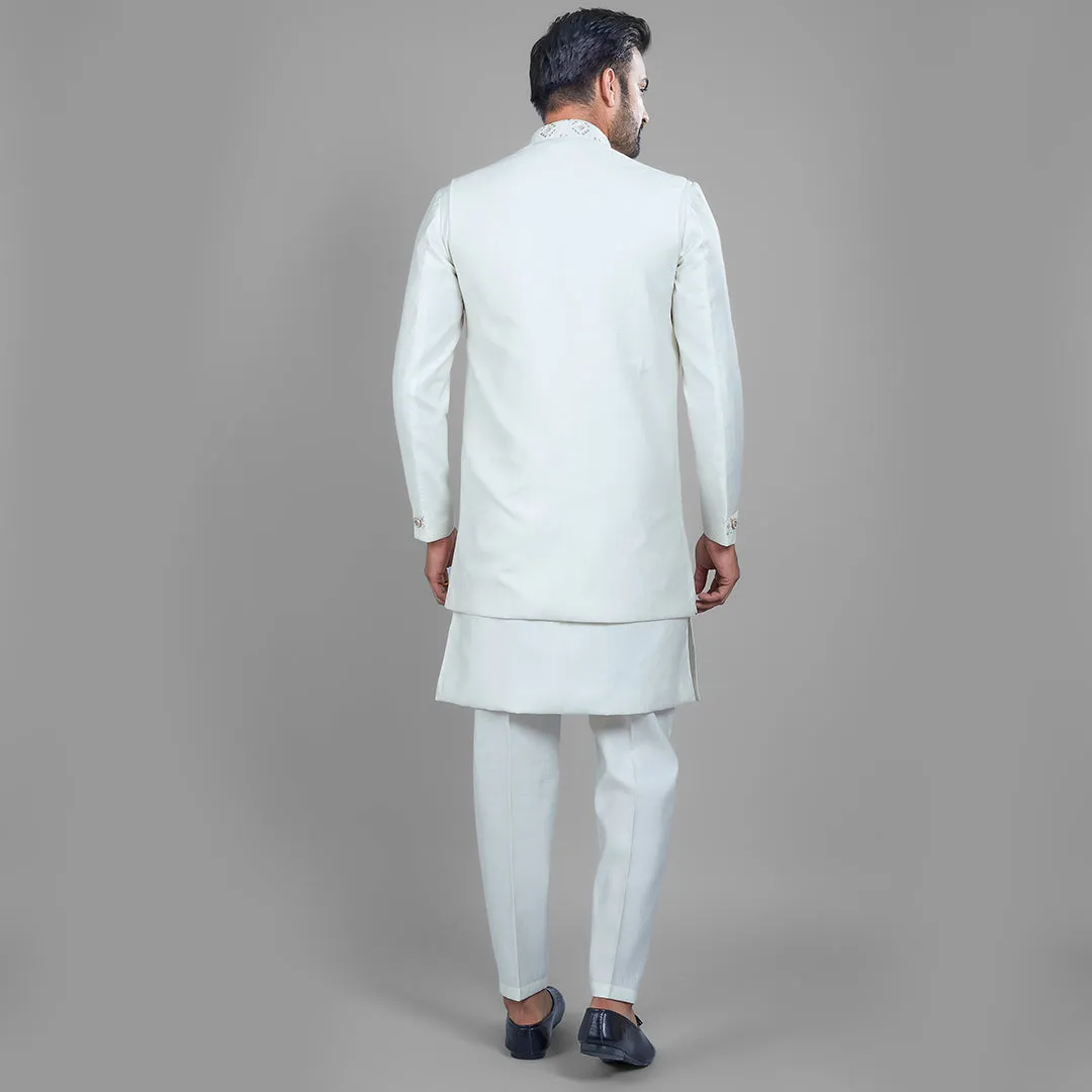 Majestic Milky White Indo-Western Ensemble with Long Jacket