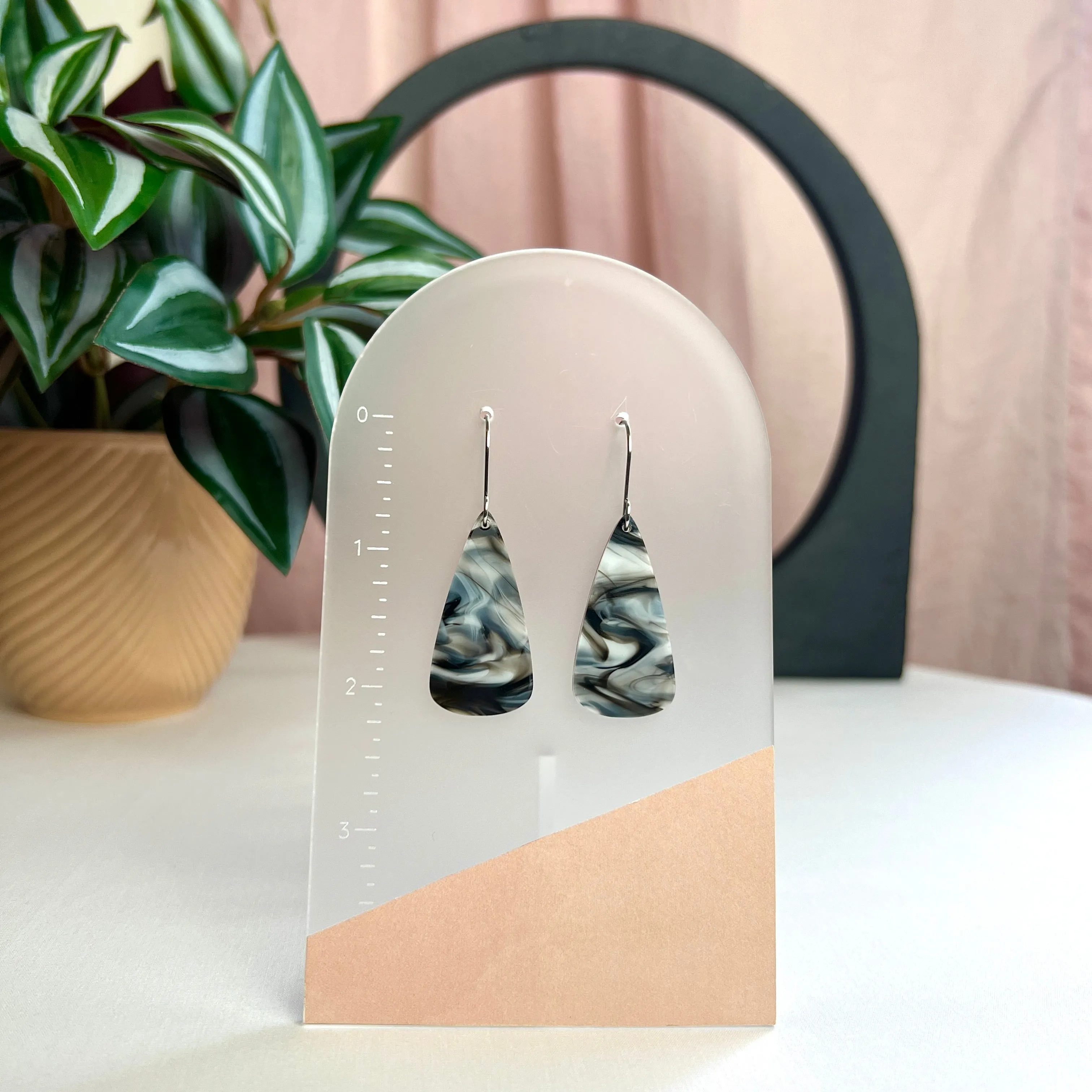 Marble Black and White Drop Earrings