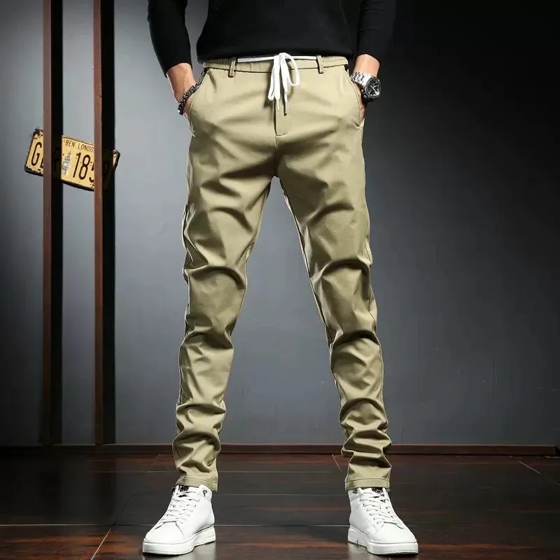 Men's Black Casual Pants - Autumn Korean Style Golf Stretch Slim Fit Trousers
