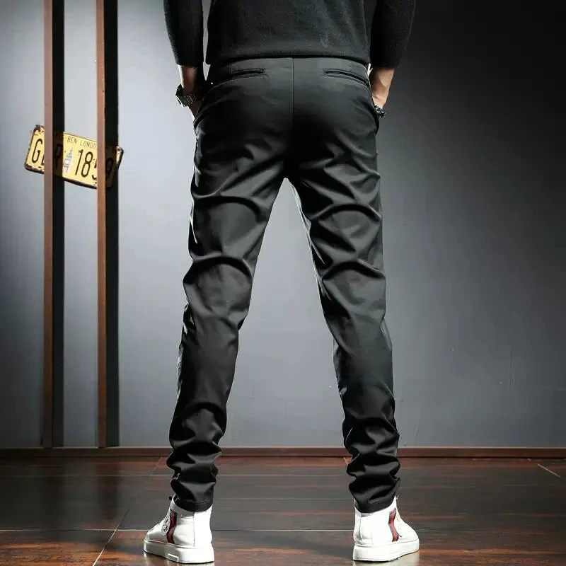 Men's Black Casual Pants - Autumn Korean Style Golf Stretch Slim Fit Trousers