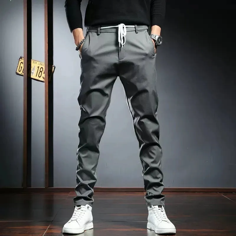 Men's Black Casual Pants - Autumn Korean Style Golf Stretch Slim Fit Trousers